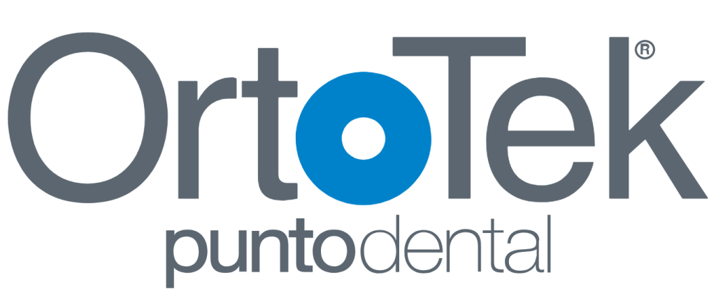 Logo de OrtoTek Punto Dental con diseño en colores gris y azul, especializado en tratamientos dentales.